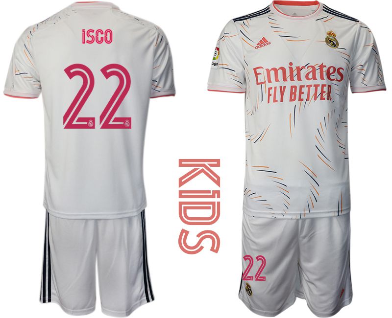 Youth 2021-2022 Club Real Madrid home white #22 Adidas Soccer Jersey